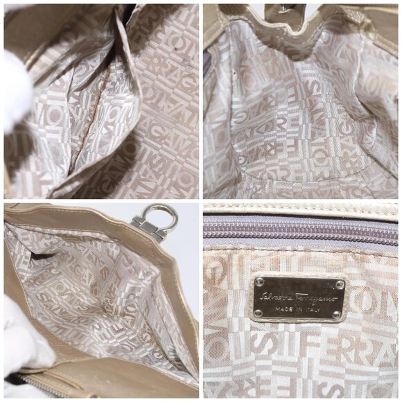 Salvatore Ferragamo Gancini Hand Bag Leather Gold Auth am7952 - Picture 15 of 16